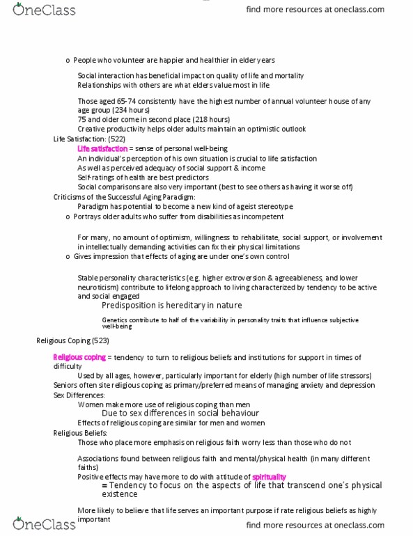 FMLY 1010 Chapter Notes - Chapter 15: Life Satisfaction, Agreeableness thumbnail