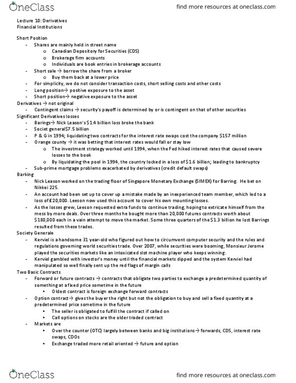 BUSI 3410U Lecture Notes - Lecture 10: Credit Default Swap, Nikkei 225, Brokerage Firm thumbnail