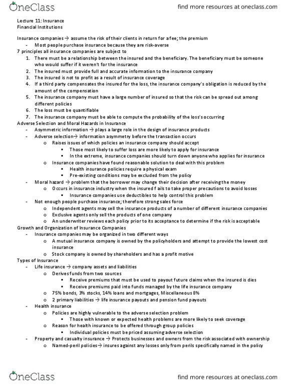 BUSI 3410U Lecture Notes - Lecture 11: Casualty Insurance, Liability Insurance, Adverse Selection thumbnail