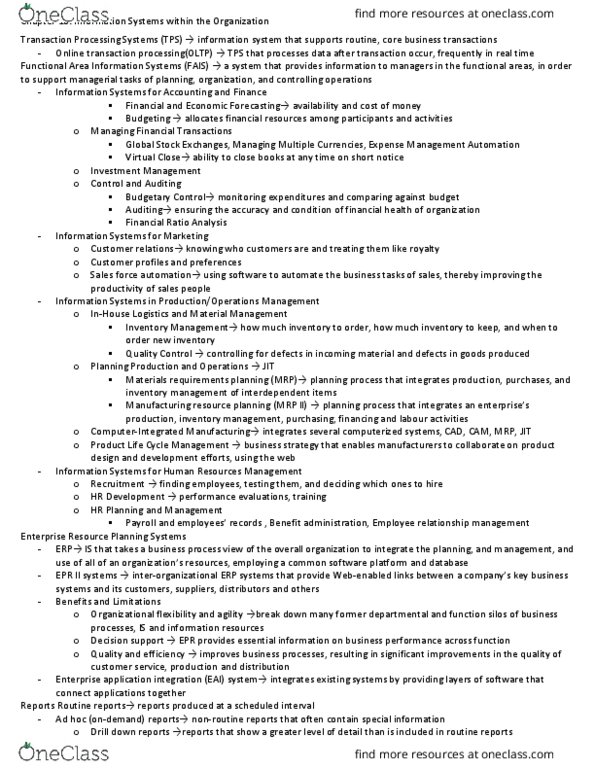 BUSI 3040U Chapter Notes - Chapter 10: Enterprise Application Integration, Expense Management, Sales Force Management System thumbnail