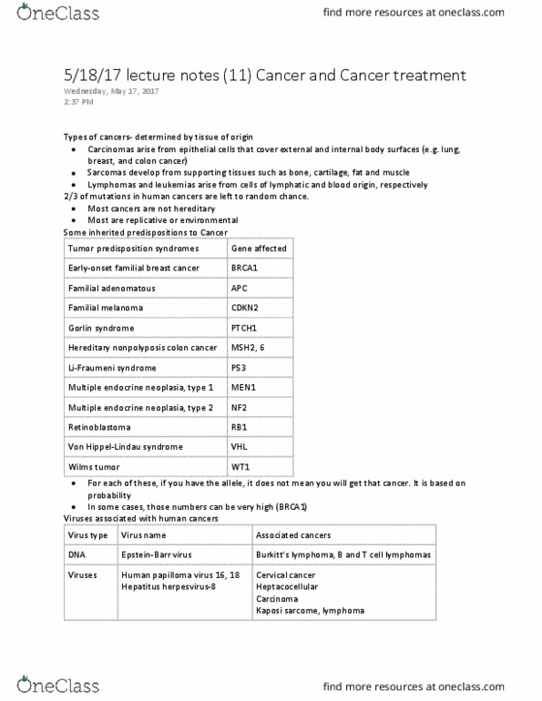 BILD 1 Lecture Notes - Lecture 11: Multiple Endocrine Neoplasia, Human Papillomavirus Infection, Cervical Cancer thumbnail