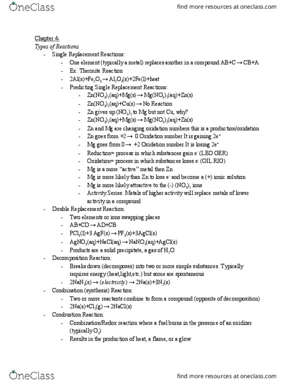 CHM 113 Lecture Notes - Lecture 1: Ionic Compound, Spectator Ion, Chemical Equation thumbnail