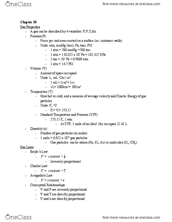 CHM 113 Lecture Notes - Lecture 1: Van Der Waals Equation, Van Der Waals Force, Ideal Gas Law thumbnail