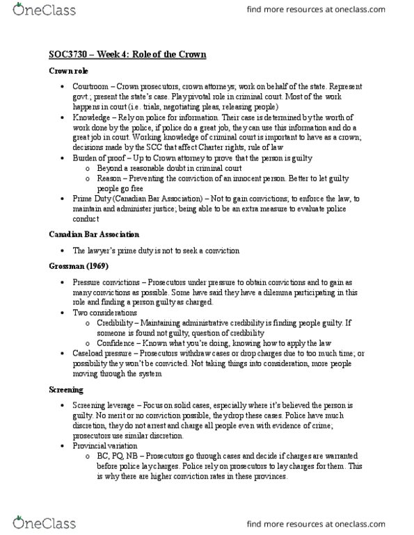 SOC 3750 Lecture Notes - Lecture 4: Canadian Bar Association, Crown Attorney, Reasonable Time thumbnail