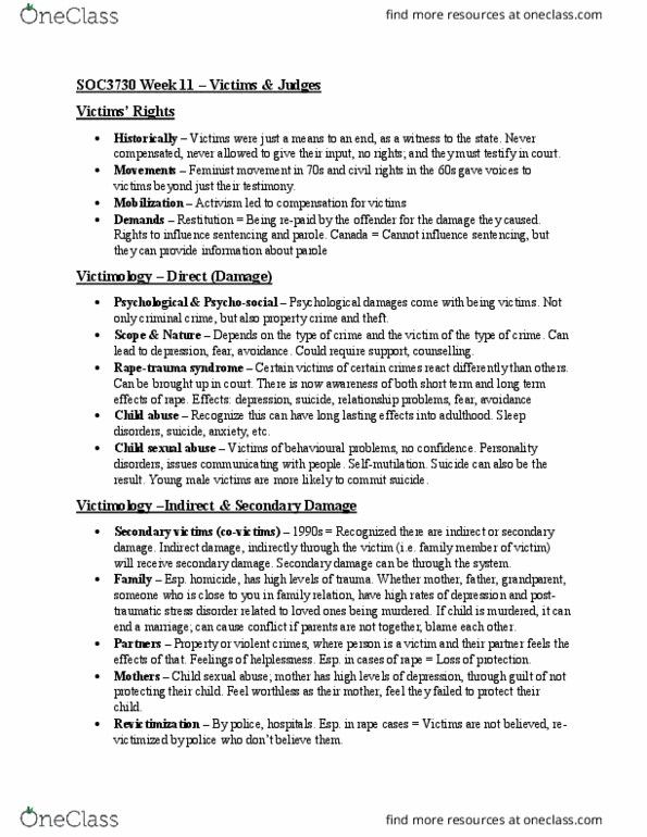 SOC 3750 Lecture Notes - Lecture 11: Posttraumatic Stress Disorder, Victimology, Child Abuse thumbnail