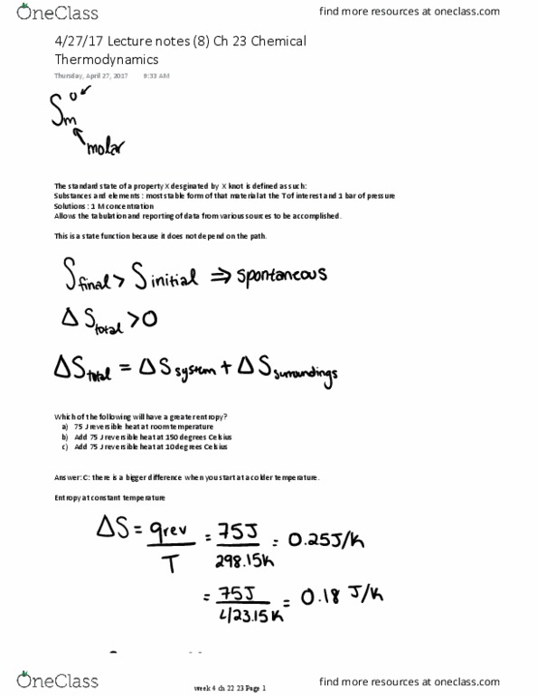 CHEM 6C Lecture Notes - Lecture 8: Phase Transition, Benzene, Thermodynamics thumbnail