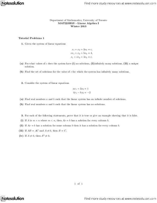 MAT223H1 Lecture : Tutorial Problem Set #1.pdf thumbnail