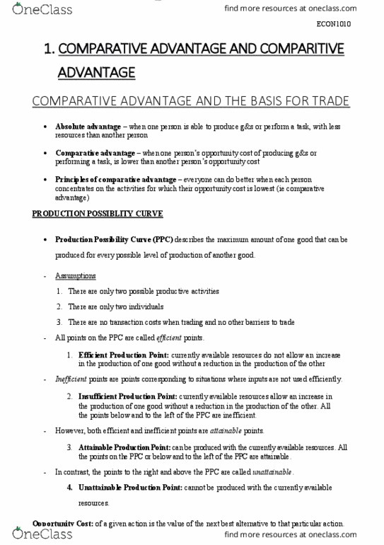 ECON 1010 Chapter Notes - Chapter 1: Comparative Advantage, Absolute Advantage, Opportunity Cost thumbnail