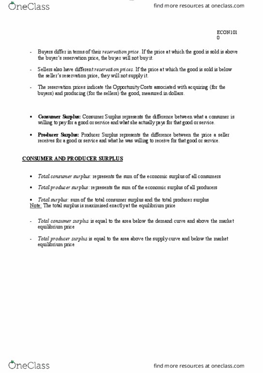 ECON 1010 Chapter Notes - Chapter 2: Economic Equilibrium, Reservation Price, Economic Surplus thumbnail