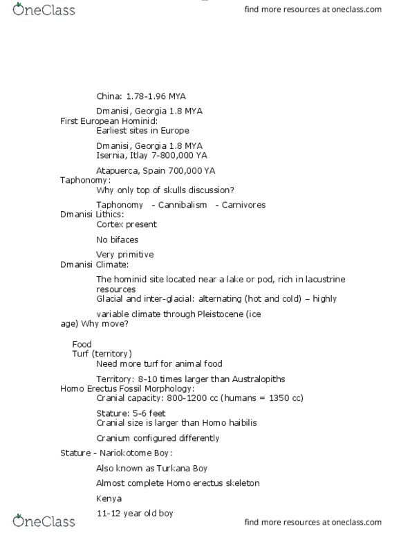 ANTH 1210 Chapter Notes - Chapter 6: Turkana Boy, Taphonomy, Brain Size thumbnail