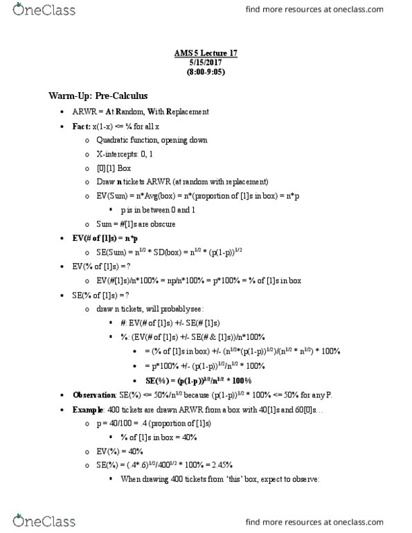 AMS 5 Lecture Notes - Lecture 17: Quadratic Function, The Literary Digest thumbnail