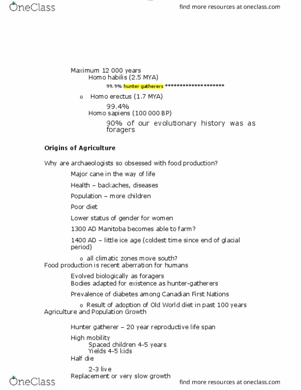ANTH 1220 Chapter Notes - Chapter 1: Homo Habilis, Homo Erectus, Hunter-Gatherer thumbnail
