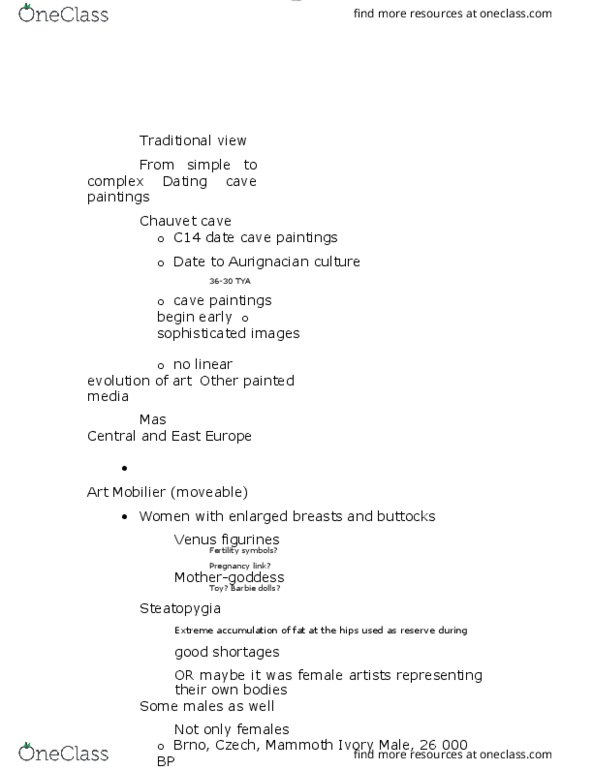 ANTH 1220 Chapter Notes - Chapter 5: Chauvet Cave, Venus Figurines, Steatopygia thumbnail