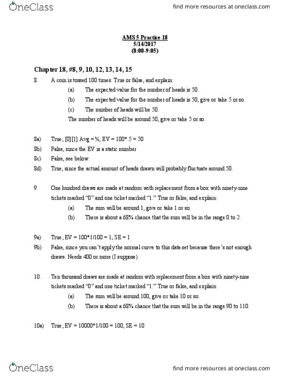 AMS 5 Chapter Notes - Chapter 18: Ninetynine, Normal Distribution, Negative Number thumbnail