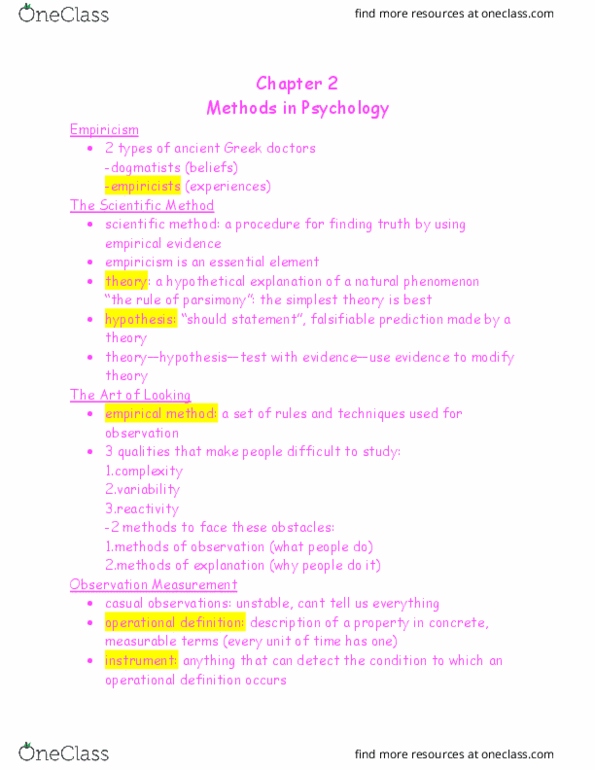 PSYC 2003H Chapter Notes - Chapter 2: Operational Definition, Scientific Method, Empiricism thumbnail
