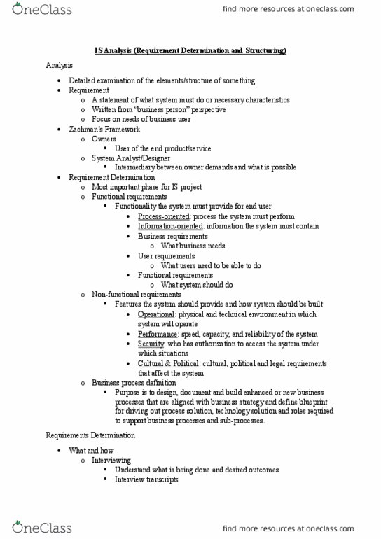 BUSI 3402 Lecture Notes - Lecture 3: Functional Requirement, Business Process, Flowchart thumbnail