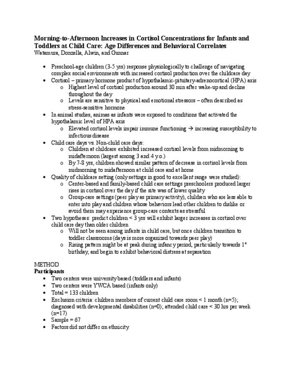 PSYC 414 Chapter Notes -Child Care, Playtime, Cortisol thumbnail