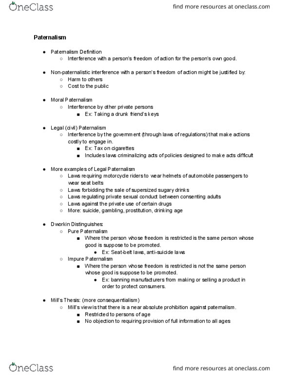 PHIL202 Lecture Notes - Lecture 2: Morality, Consequentialism, Paternalism thumbnail