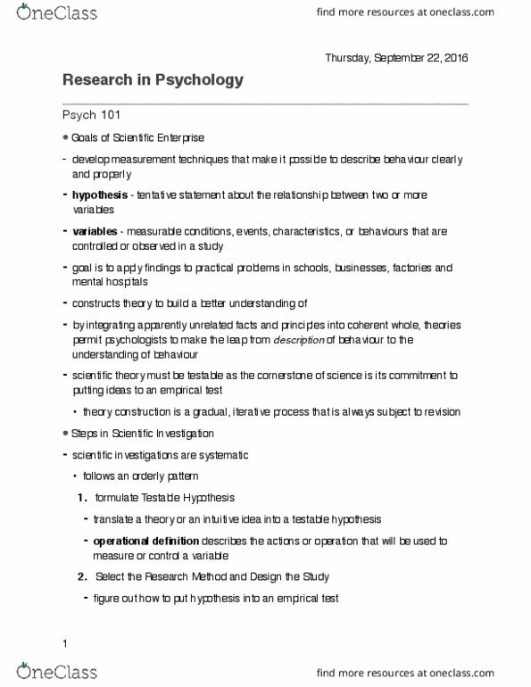 AUPSY101 Chapter Notes - Chapter 2: Psych, Standard Deviation, Dependent And Independent Variables thumbnail