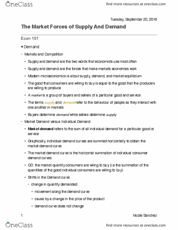 AUECO101 Chapter Notes - Chapter 4: Supply And Demand, Demand Curve, Economic Equilibrium thumbnail