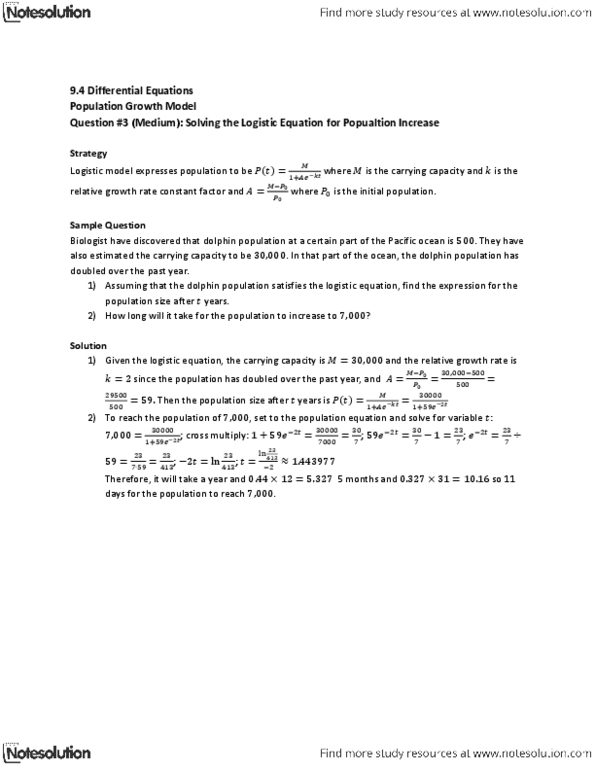 MAT136H1 Lecture Notes - Relative Growth Rate, Logistic Function thumbnail