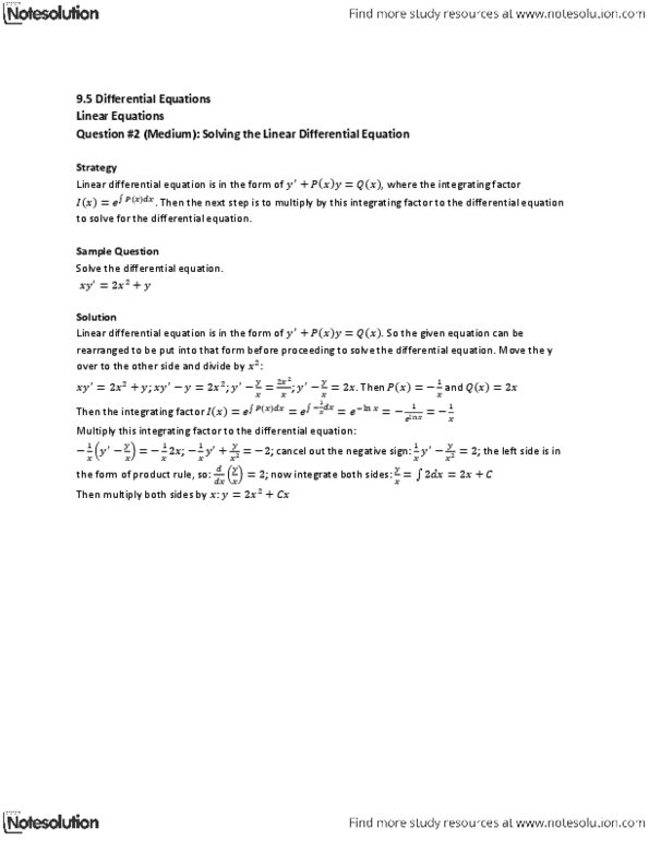 MAT136H1 Lecture Notes - Product Rule, Linear Differential Equation, Integrating Factor thumbnail