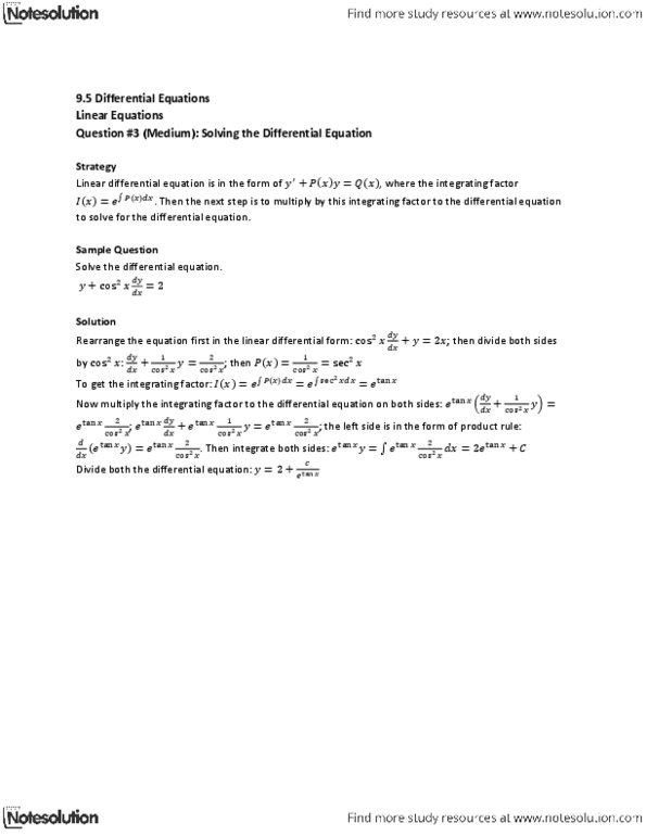 MAT136H1 Lecture Notes - Product Rule, Linear Differential Equation, Integrating Factor thumbnail