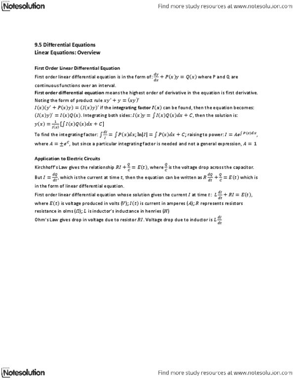 MAT136H1 Lecture Notes - Inductor, Integrating Factor, Product Rule thumbnail