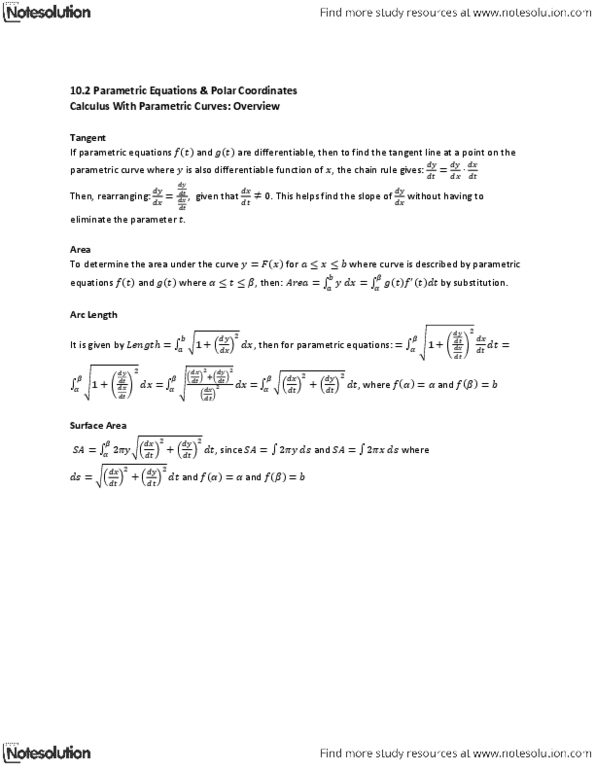 MAT136H1 Lecture Notes - Parametric Equation, Differentiable Function, Polar Coordinate System thumbnail