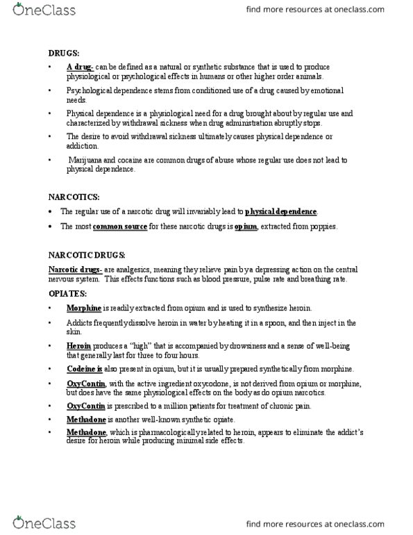 NATS 1575 Lecture Notes - Lecture 7: Depressant, Methadone, Oxycodone thumbnail