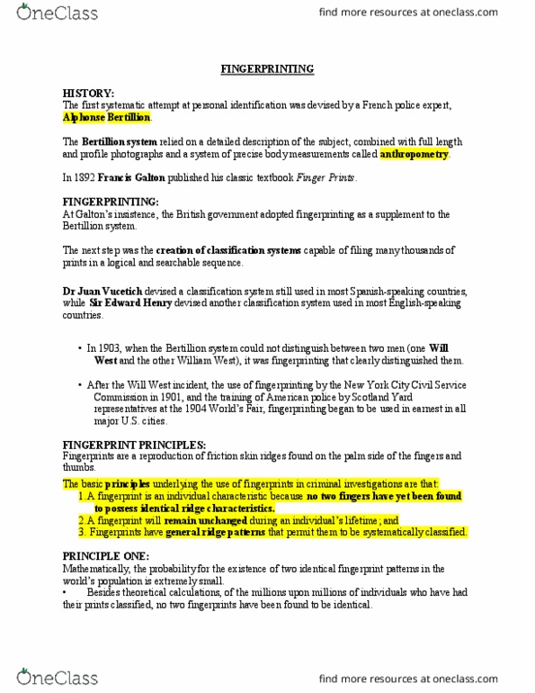 NATS 1575 Lecture Notes - Lecture 16: Juan Vucetich, Fingerprint, Finger Ridges thumbnail