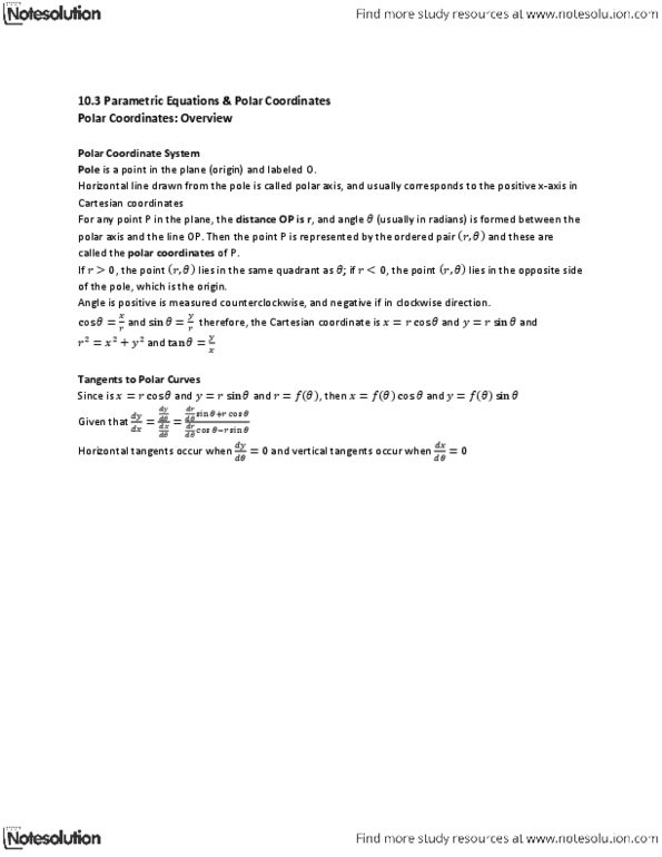 MAT136H1 Lecture Notes - Polar Coordinate System, Cartesian Coordinate System thumbnail