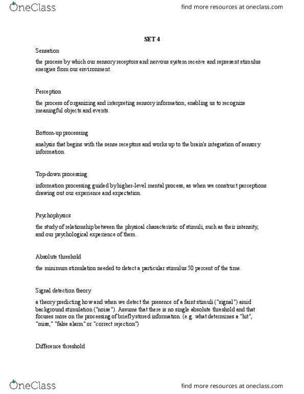 PSYC 1020 Lecture Notes - Lecture 4: Detection Theory, Absolute Threshold, Psychophysics thumbnail