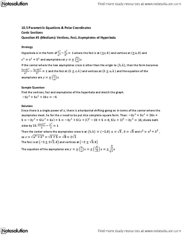 MAT136H1 Lecture Notes - Hyperbola, Polar Coordinate System thumbnail