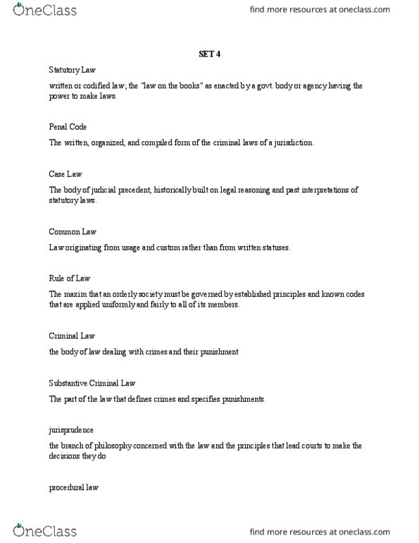 CRJU 1100 Lecture Notes - Lecture 4: Procedural Law, Precedent, Arson thumbnail