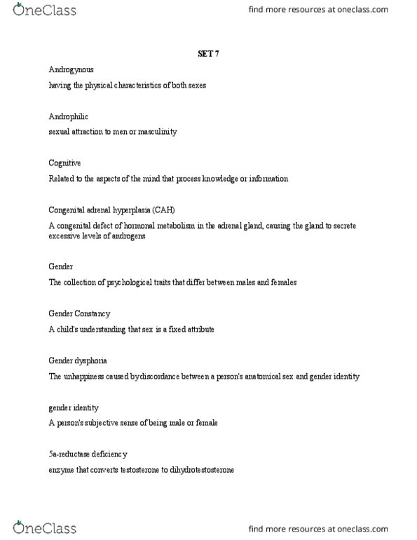 PSYC 2110 Lecture Notes - Lecture 7: Congenital Adrenal Hyperplasia, Congenital Disorder, Gender Dysphoria thumbnail