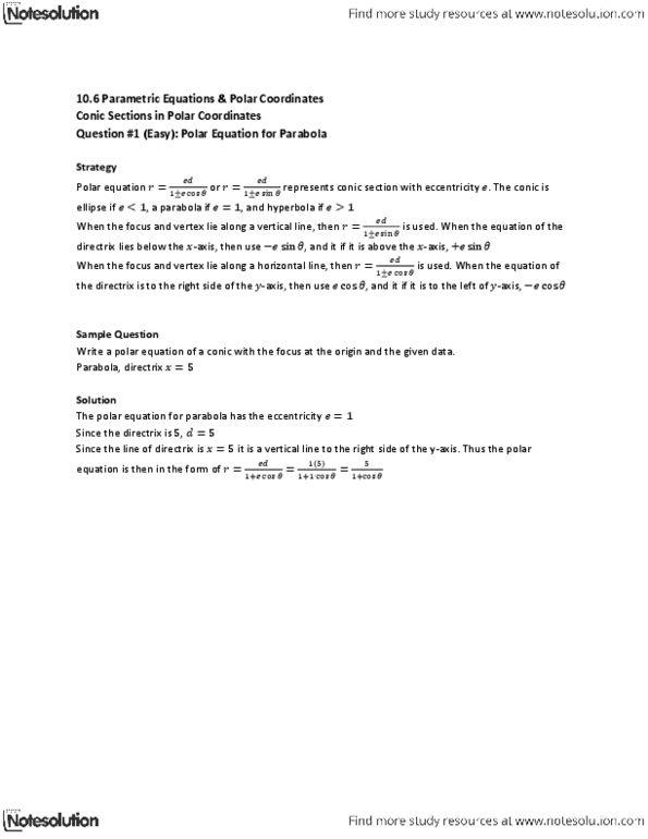 MAT136H1 Lecture Notes - Polar Coordinate System, Hyperbola, Ellipse thumbnail