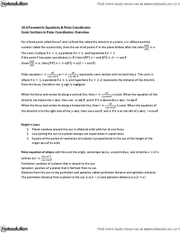 MAT136H1 Lecture Notes - Semi-Major And Semi-Minor Axes, Polar Coordinate System, Hyperbola thumbnail