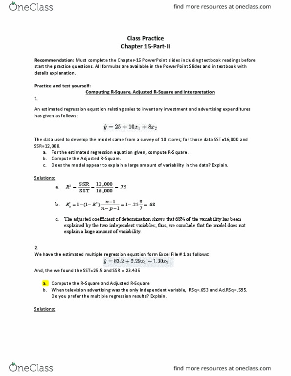 MGTS-312 Lecture Notes - Lecture 15: Microsoft Powerpoint, 2Degrees, Regression Analysis thumbnail