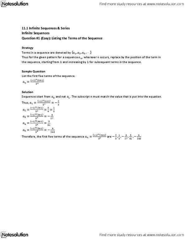 MAT136H1 Lecture : 11.1 Sequences Question #1 (Easy) thumbnail