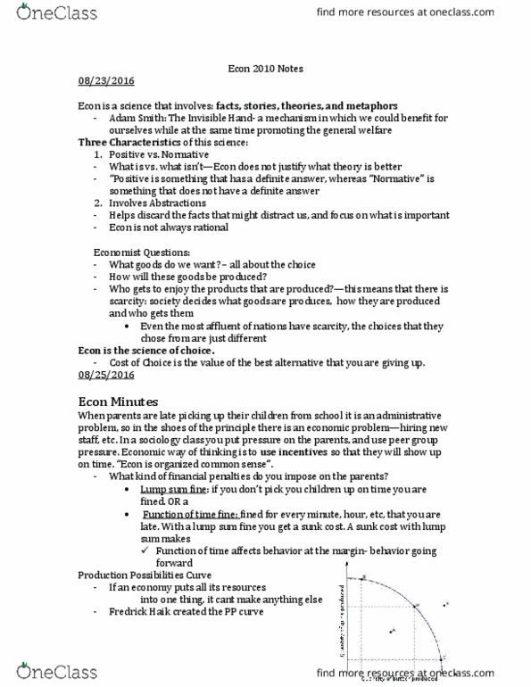 ECON 2010 Lecture Notes - Lecture 1: Demand Curve, Planned Economy, Mixed Economy thumbnail