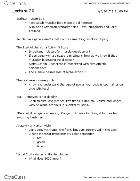 L & S C30Y Lecture Notes - Lecture 20: Adenosine Receptor, Narcolepsy, Twin thumbnail