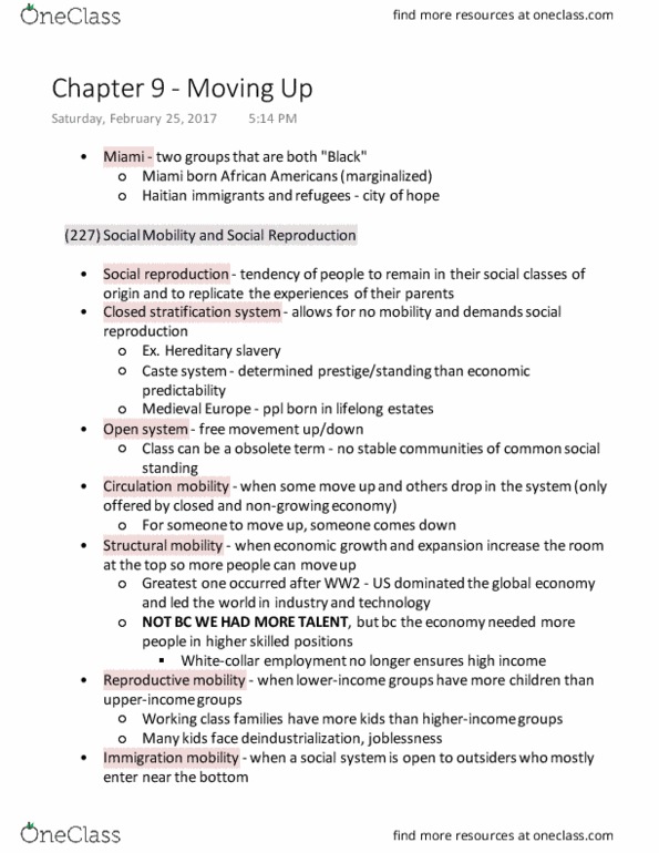 SOC263H5 Chapter Notes - Chapter 9: High School Diploma, Social Reproduction, Human Capital Flight thumbnail