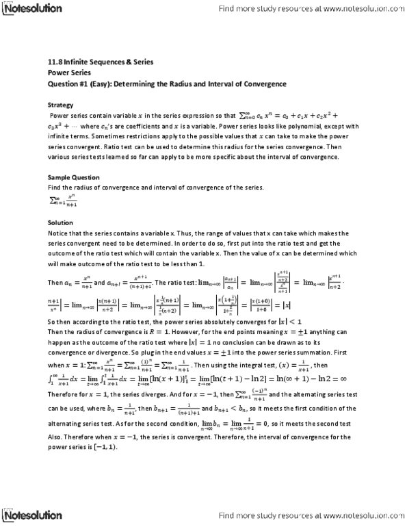 MAT136H1 Lecture Notes - Absolute Convergence, Alternating Series Test, Integral Test For Convergence thumbnail