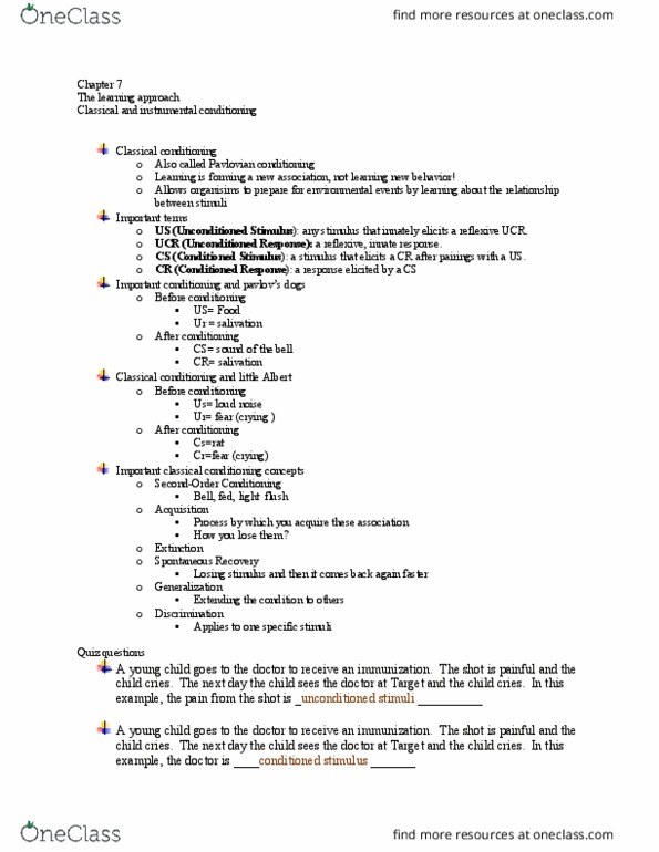 PSYC 111 Lecture Notes - Lecture 8: Monarch Butterfly, Classical Conditioning thumbnail