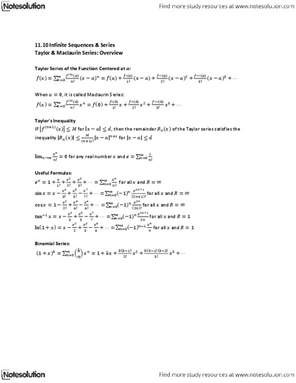 MAT136H1 Lecture Notes - Taylor Series thumbnail