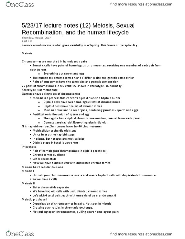 BILD 1 Lecture Notes - Lecture 12: Oogonium, Prophase, Pangenesis thumbnail