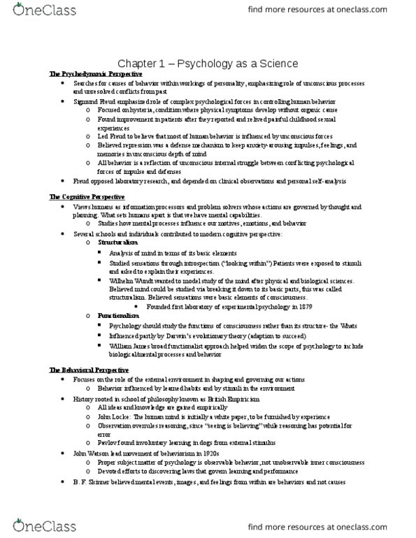 Psychology 1000 Chapter Notes - Chapter 1: Natural Selection, Seasonal Affective Disorder, Magnetic Resonance Imaging thumbnail