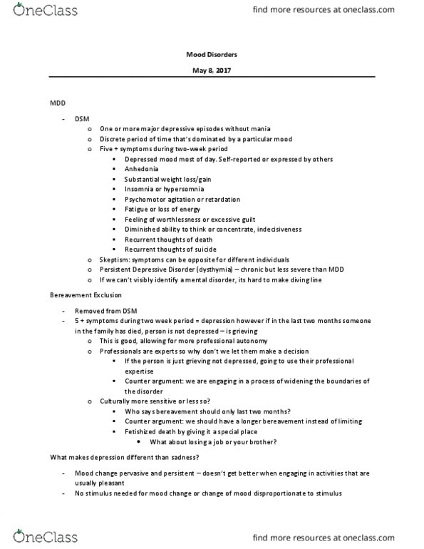 HLTHAGE 1CC3 Lecture Notes - Lecture 3: Mania, Anhedonia, Dysthymia thumbnail