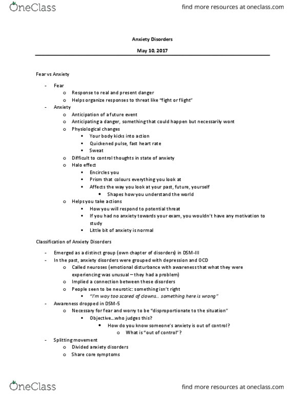 HLTHAGE 1CC3 Lecture Notes - Lecture 4: Dsm-5, Depersonalization, Anxiolytic thumbnail